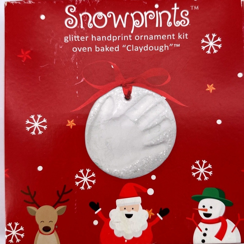 Snowprints Glitter Handprint‎ Ornament Kit Oven Baked Claydough Child Xmas